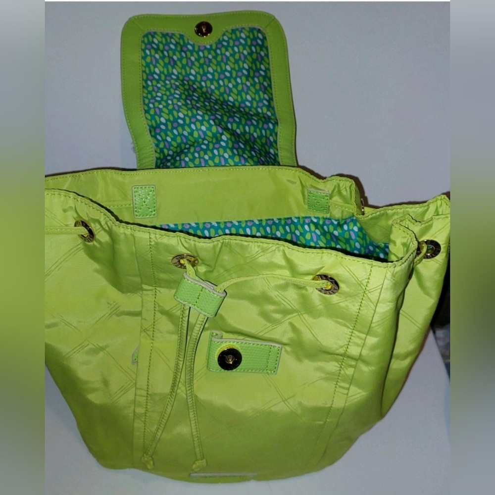 VERA BRADLEY Preppy Poly Drawstring Backpack- Citrine Faux Leather Trim - Picture 8 of 12